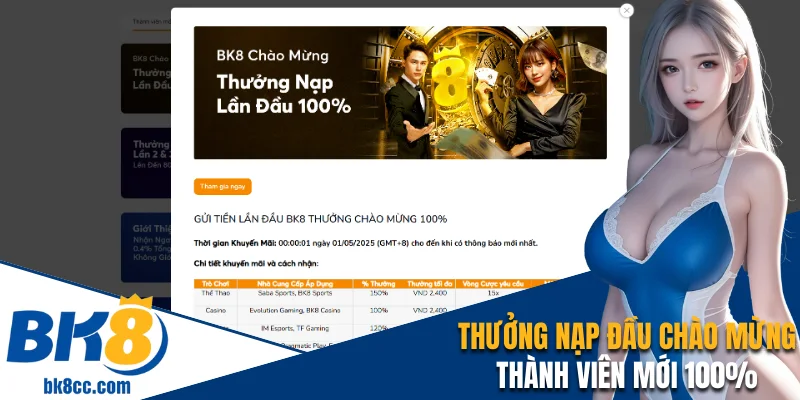 thưởng nạp đầu bk8